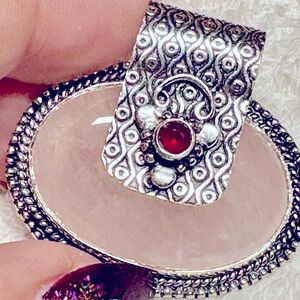 Elegant Sterling Silver and Rose Quartz and garnet Gemstone Pendant